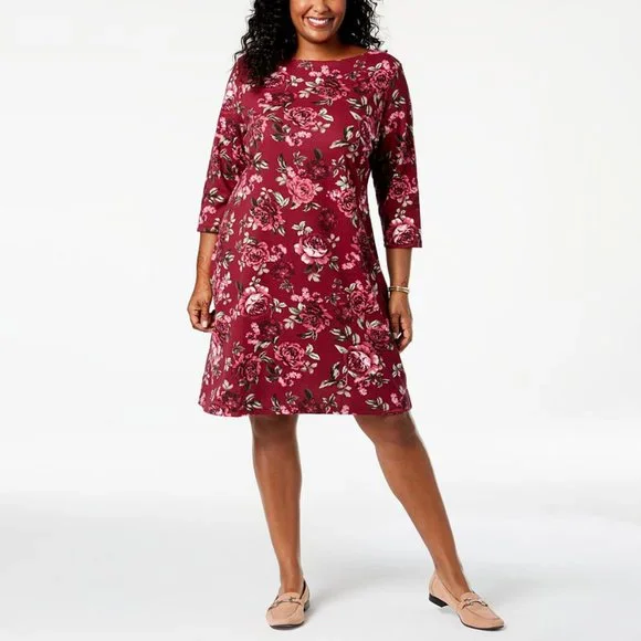Karen Scott - Printed Boat-Neck Dress - Plus - 0X